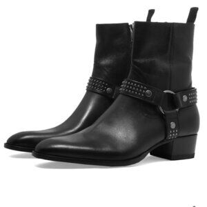 Saint Laurent Studded Black Leather Wyatt Boot Size 6 US